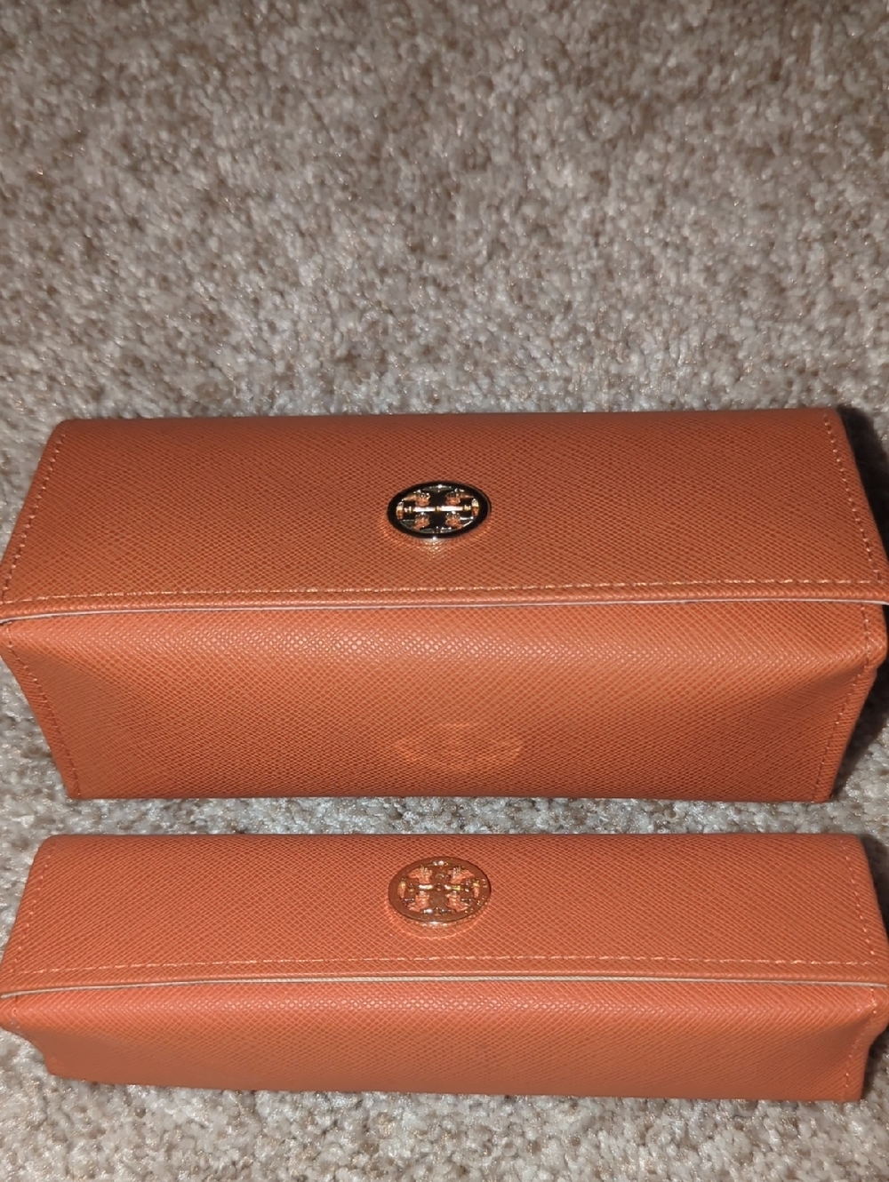 Tory Burch Orange Leather Sunglasses Case Duo with Gold Logo